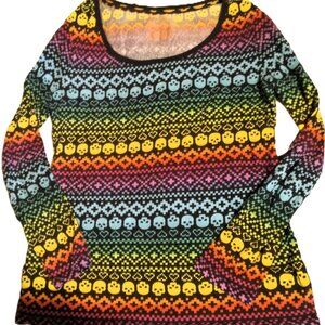 No Boundaries Skull / Heart Print Long Sleeve Graphic Tee - Rainbow - 2XL Jnr